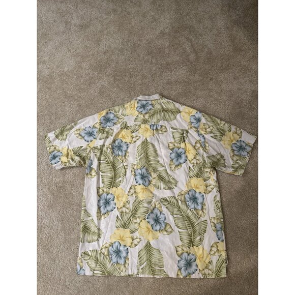 Tommy Bahama Men's Medium Silk Blue & Yellow Hibiscus Floral Hawaiian Shirt - Picture 6 of 6